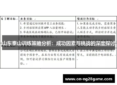 山东泰山训练策略分析：成功因素与挑战的深度探讨