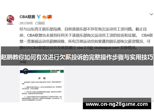 赵鹏教你如何有效进行欠薪投诉的完整操作步骤与实用技巧 赵鹏教你如何有效进行欠薪投诉的完整操作步骤与实用技巧